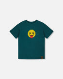 Organic Cotton Jersey T-Shirt With Print Dark Turquoise - H30U74_03890