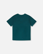 Organic Cotton Jersey T-Shirt With Print Dark Turquoise - H30U74_03890