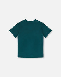 Organic Cotton Jersey T-Shirt With Print Dark Turquoise - H30U74_03890