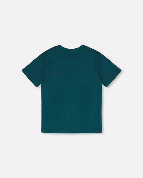 Organic Cotton Jersey T-Shirt With Print Dark Turquoise - H30U74_03890