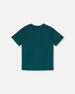 Organic Cotton Jersey T-Shirt With Print Dark Turquoise - H30U74_03890