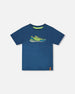 Organic Cotton Jersey T-Shirt With Print Dark Blue - H30U74_04002