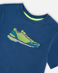 Organic Cotton Jersey T-Shirt With Print Dark Blue - H30U74_04002