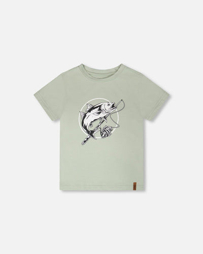 Organic Cotton Jersey T-Shirt With Print Sage - H30U75_03002