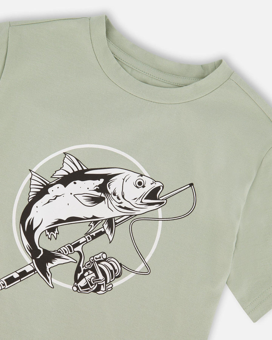 Organic Cotton Jersey T-Shirt With Print Sage - H30U75_03002