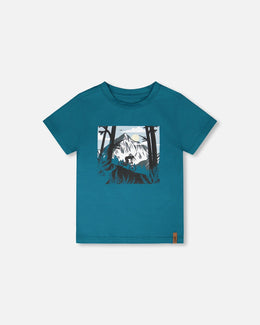 Organic Cotton Jersey T-Shirt With Print Atlantic Green - H30U75_03750