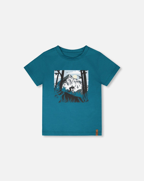 Organic Cotton Jersey T-Shirt With Print Atlantic Green - H30U75_03750