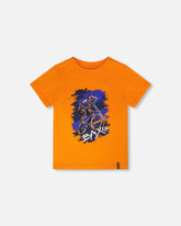 Organic Cotton Jersey T-Shirt With Bmx Print Orange