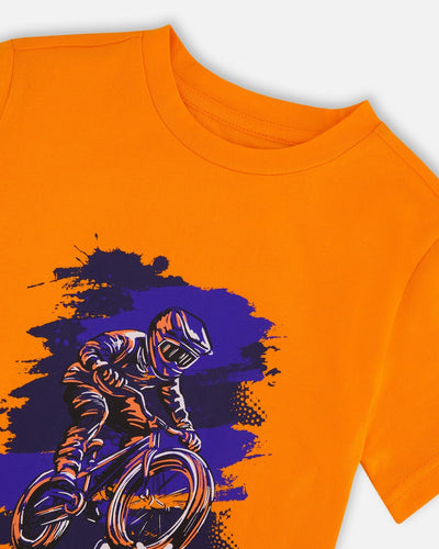 Organic Cotton Jersey T-Shirt With Bmx Print Orange - H30U75_08640
