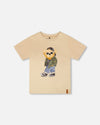 Organic Cotton Jersey T-Shirt With Print Beige - H30U76_01090