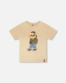 Organic Cotton Jersey T-Shirt With Print Beige - H30U76_01090