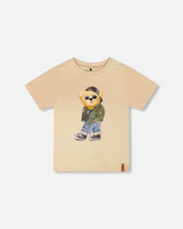 T-shirt jersey de coton biologique avec imprimé beige