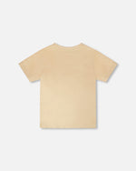 Organic Cotton Jersey T-Shirt With Print Beige - H30U76_01090
