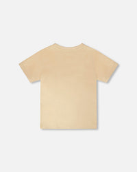 Organic Cotton Jersey T-Shirt With Print Beige - H30U76_01090