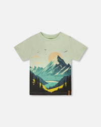Organic Cotton Jersey T-Shirt With Mountain Print Sage - H30U76_03002