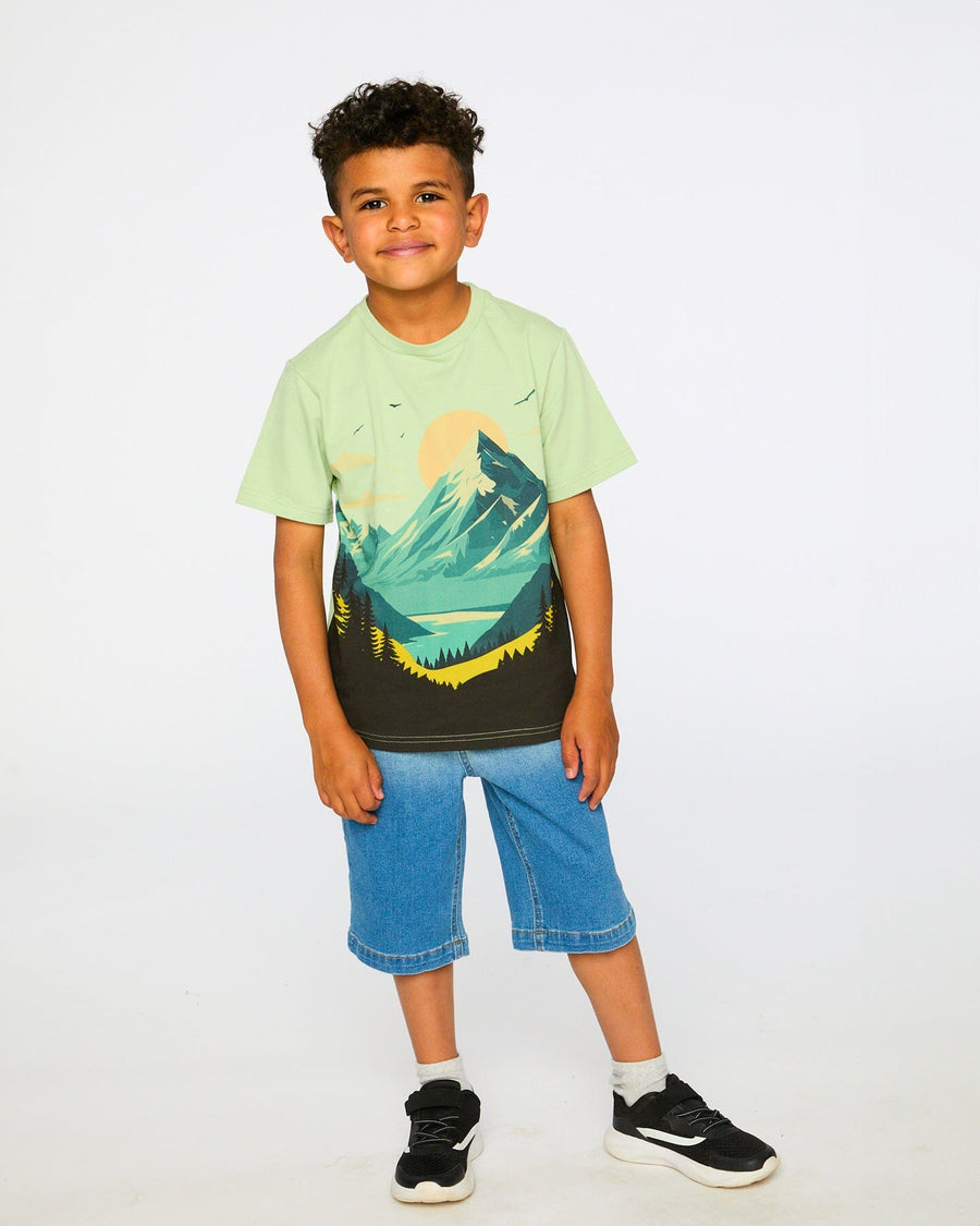 Organic Cotton Jersey T-Shirt With Mountain Print Sage - H30U76_03002