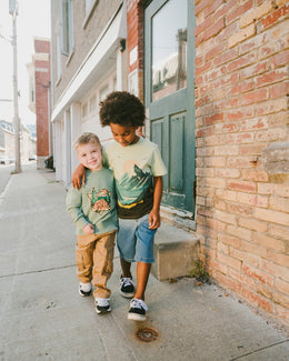 Organic Cotton Jersey T-Shirt With Mountain Print Sage - H30U76_03002