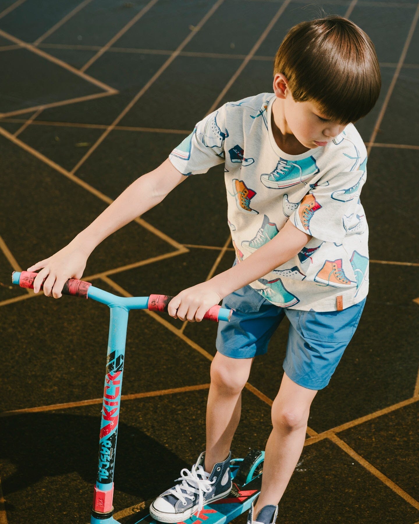 Organic Cotton Jersey T-Shirt Grey Mix Printed Shoes - H30U77_3H116