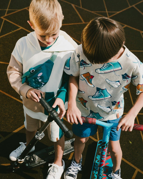 Organic Cotton Jersey T-Shirt Grey Mix Printed Shoes - H30U77_3H116