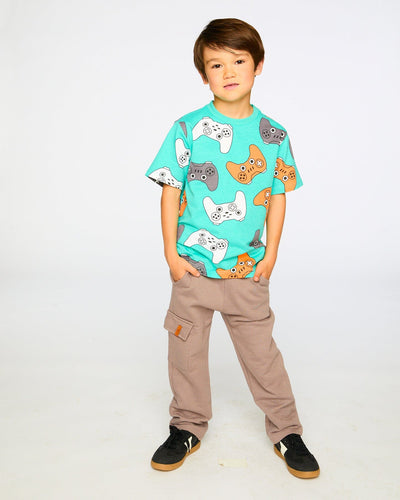 Organic Cotton Jersey T-Shirt Blue Printed Gamepads - H30U77_3H117