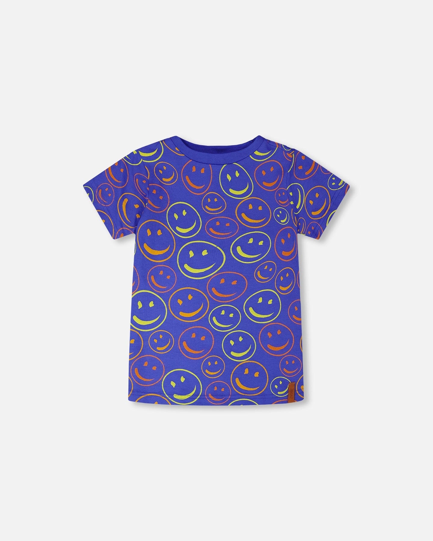 Organic Cotton Jersey T-Shirt Blue Smiley Print - H30U77_3H118