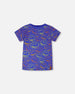 Organic Cotton Jersey T-Shirt Blue Smiley Print - H30U77_3H118