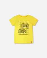 T-shirt jersey de coton biologique jaune avec imprimé gamer