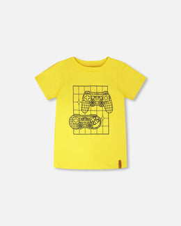 Organic Cotton Jersey T-Shirt With Gamer Print Yellow - H30U78_02200