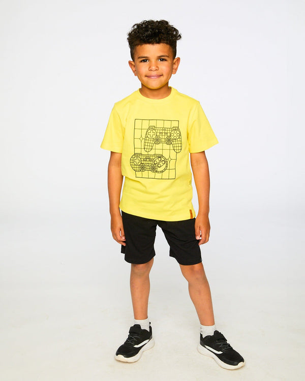 Organic Cotton Jersey T-Shirt With Gamer Print Yellow - H30U78_02200