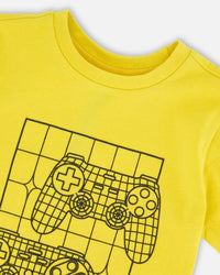 Organic Cotton Jersey T-Shirt With Gamer Print Yellow - H30U78_02200