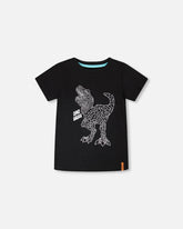 T-shirt jersey de coton biologique noir avec imprimé dino
