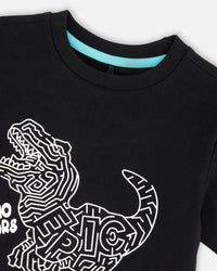 Organic Cotton Jersey T-Shirt With Dino Print Black - H30U78_09990