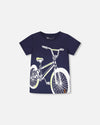 Organic Cotton Jersey T-Shirt With Bike Print Dark Blue - H30U79_04810
