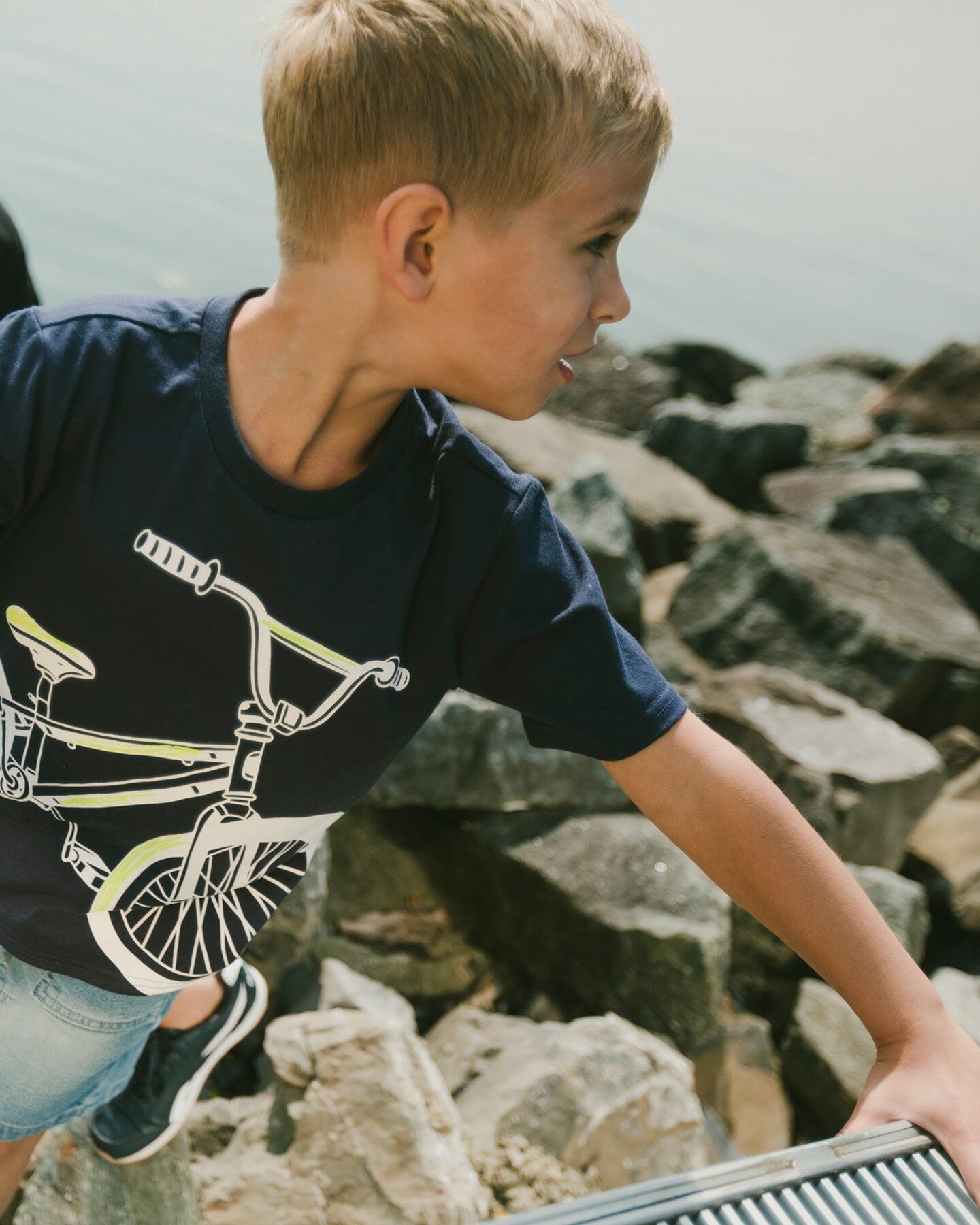 Organic Cotton Jersey T-Shirt With Bike Print Dark Blue - H30U79_04810