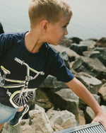 Organic Cotton Jersey T-Shirt With Bike Print Dark Blue - H30U79_04810