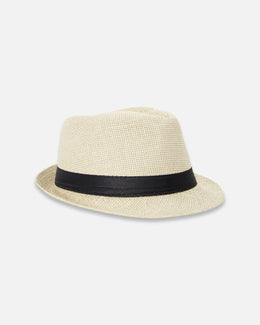 Fedora-Style Straw Hat Beige - H30UH_3H209