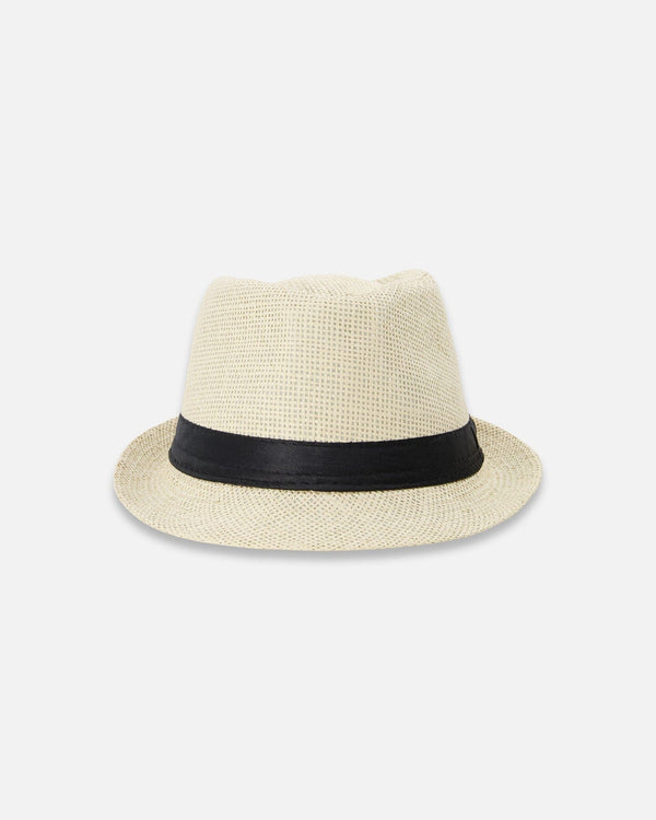 Fedora-Style Straw Hat Beige - H30UH_3H209