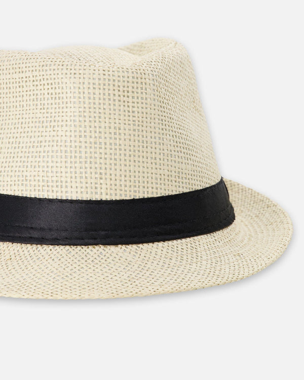 Fedora-Style Straw Hat Beige - H30UH_3H209