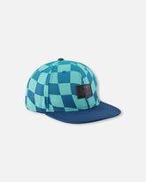 Casquette turquoise imprimé damier