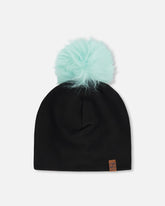 Stretch Jersey Hat Black With Pompom