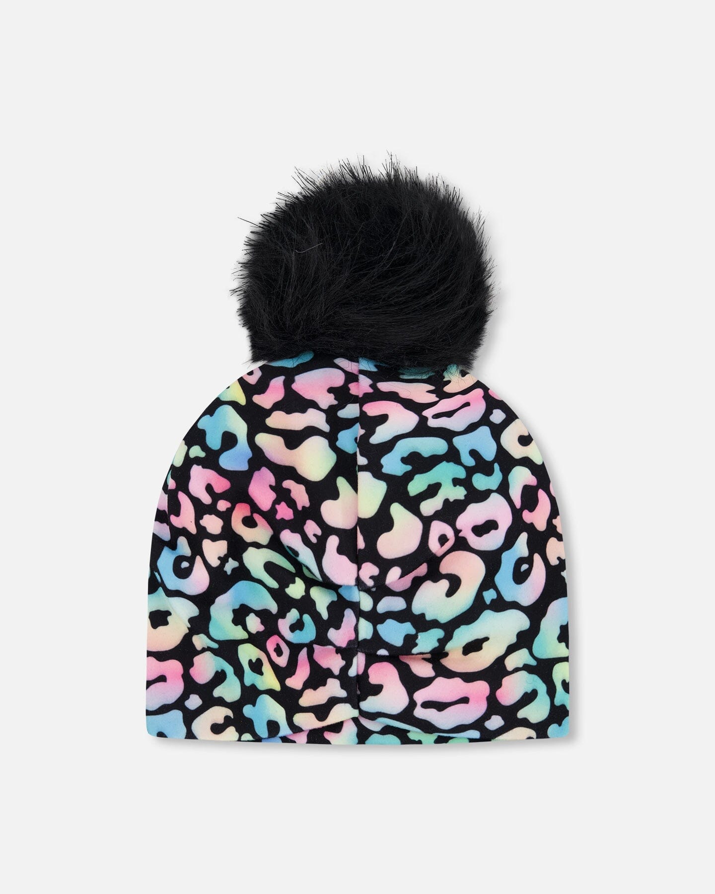 Stretch Jersey Hat Black Animal Print With Pompom - H30W20_3H010