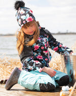 Stretch Jersey Hat Black Printed Flowers With Pompom - H30W20_3H011