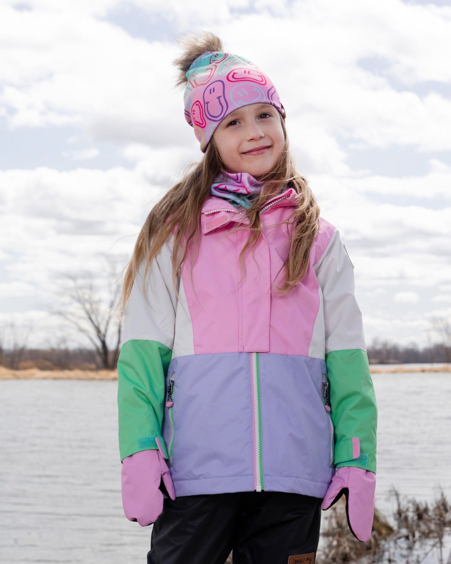 Stretch Jersey Hat Multicolored Printed Smileys With Pompom - H30W20_3H017