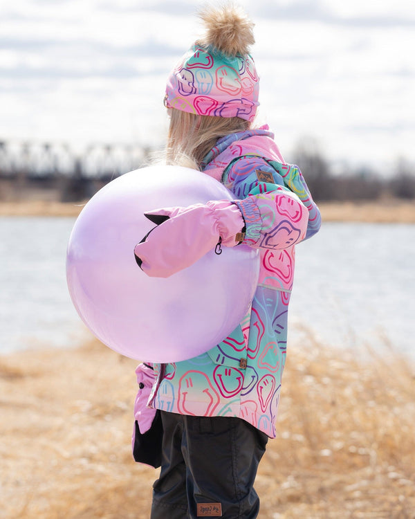 Stretch Jersey Hat Multicolored Printed Smileys With Pompom - H30W20_3H017