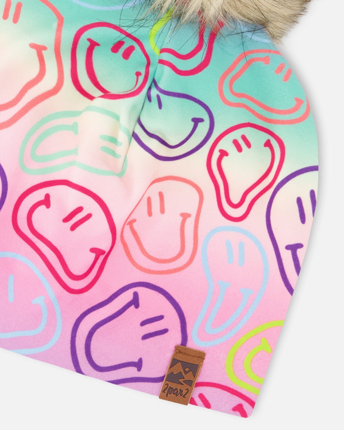 Stretch Jersey Hat Multicolored Printed Smileys With Pompom - H30W20_3H017