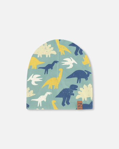 Stretch Jersey Beanie Green Dinosaur Print - H30W22_3H028