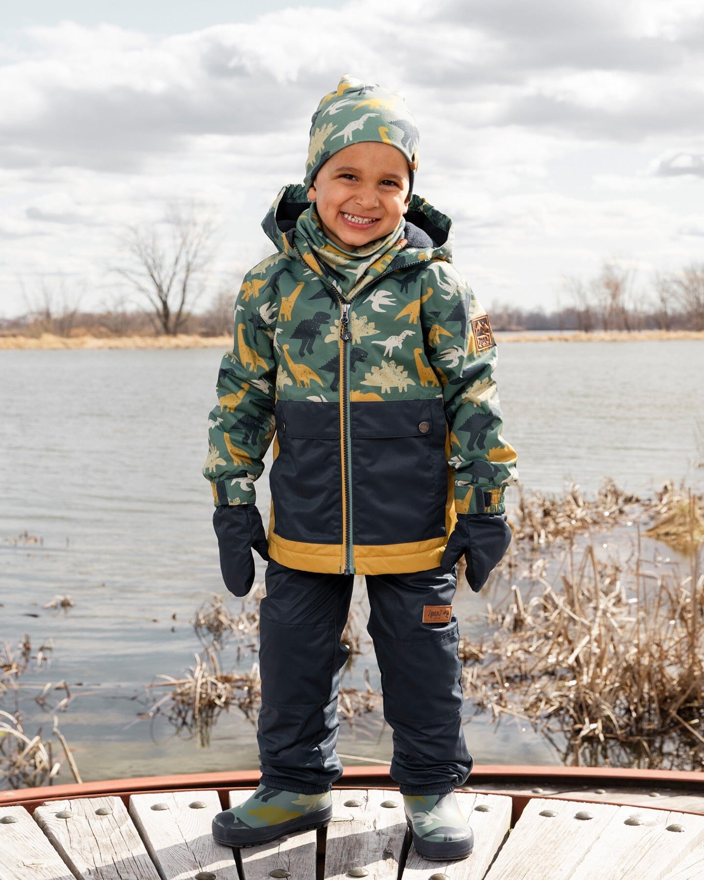 Stretch Jersey Beanie Green Dinosaur Print - H30W22_3H028