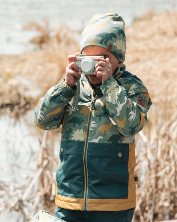 Stretch Jersey Beanie Green Dinosaur Print - H30W22_3H028