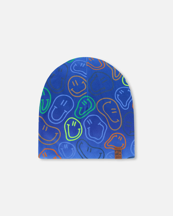 Stretch Jersey Beanie Blue Printed Smileys - H30W22_3H030