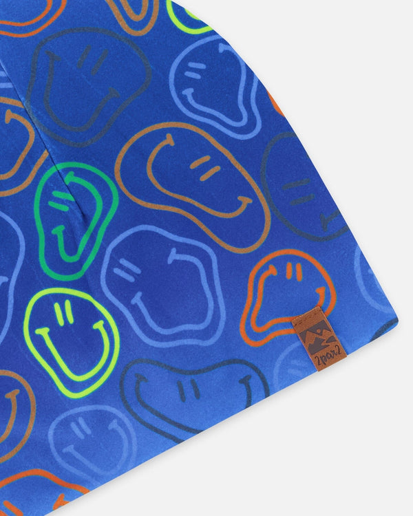 Stretch Jersey Beanie Blue Printed Smileys - H30W22_3H030